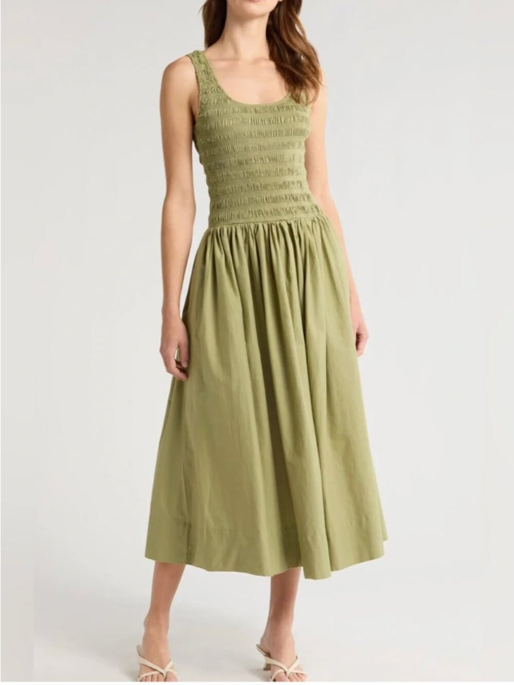 Pistola Alessia Smocked Drop-Waist Dress Sage Small NWOT